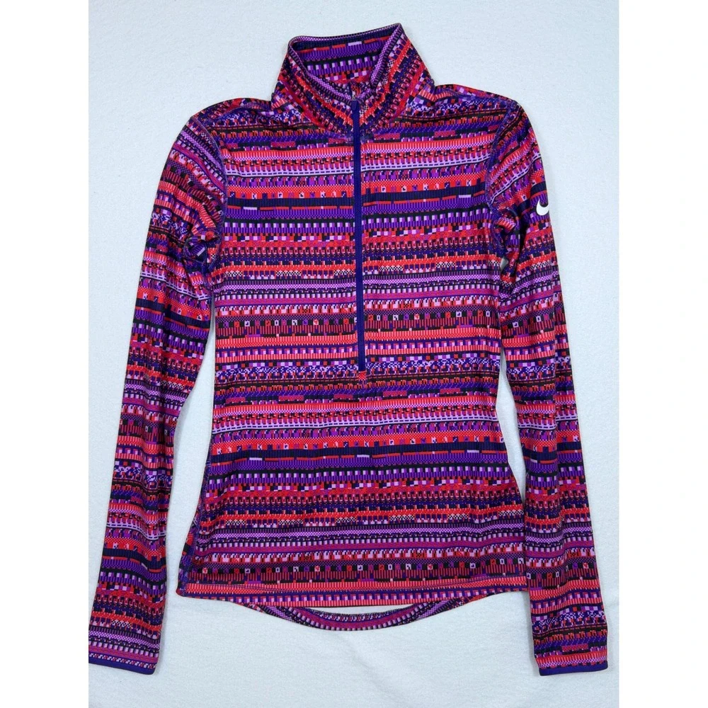 Nike Pro‎ Dri-FIT Pullover Womens S Multicolor Geometric Half Zip 685681-696